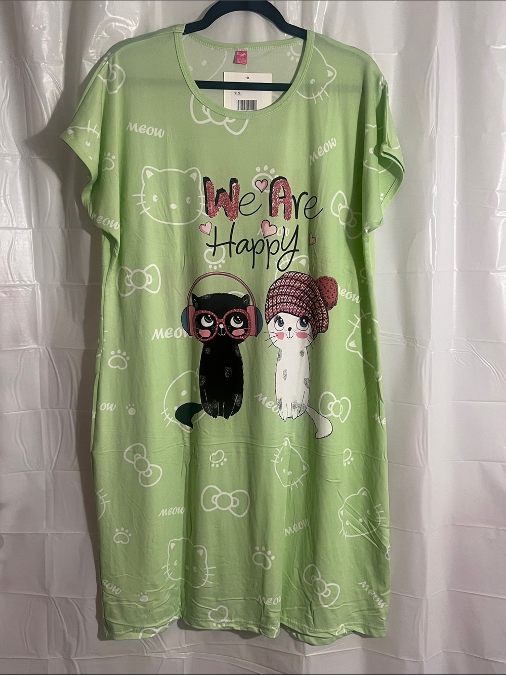We Are Happy Cat Graphic Nightshirt - Light Green, Pink, Gray, Peach Pick (1)